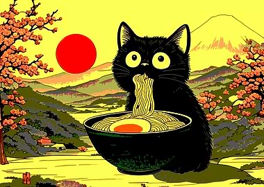 Bestselling Black Cat Eating Ramen