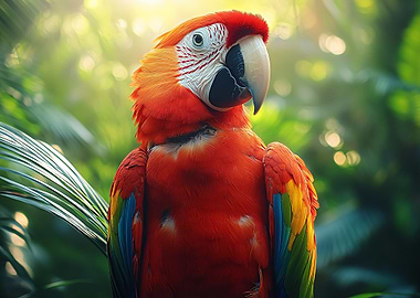 Scarlet Macaw Portrait in Lush Jungle