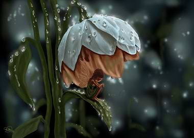 Fairy hiding from the rain