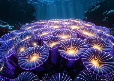 Glowing Coral Reef Underwater Scene