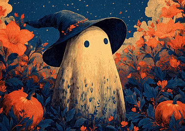 Floral Ghost with Witch Hat