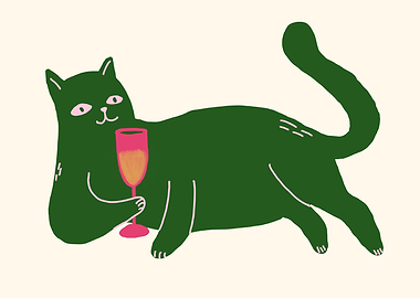 Green Cat with Champagne