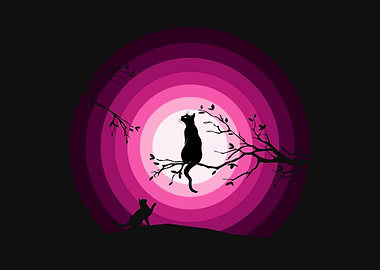 Cats in Silhouette with Pink Gradient