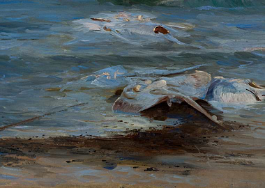 Ocean Waves Crashing on Shoreline Painting