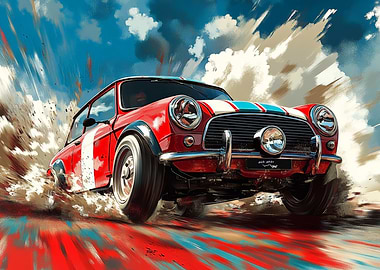 Red Mini Cooper Racing Art