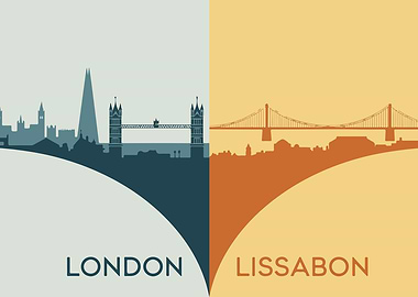 London and Lissabon City Skyline Silhouette