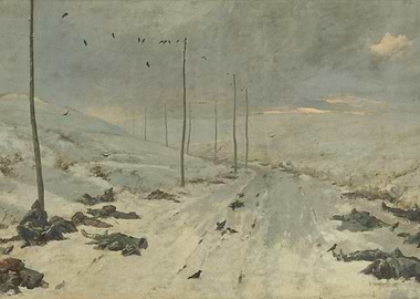 Snowy Battlefield with Fallen Soldiers Painting