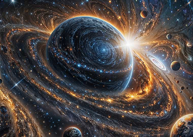 Cosmic Planet with Swirling Galaxy