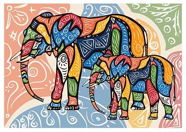 Colorful Elephants with Tribal Patterns