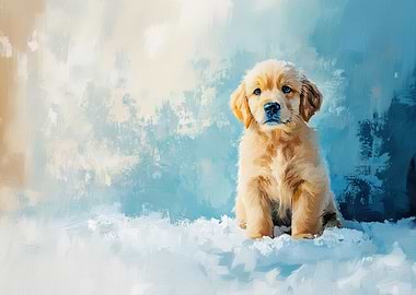 Golden Retriever Puppy Painting | Golden Retriever winter illustration