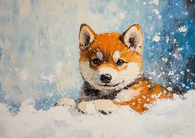 Shiba Inu Puppy in Snow | Shiba Inu winter portrait