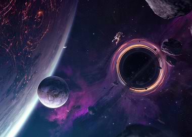 Astronaut near Black Hole in Space