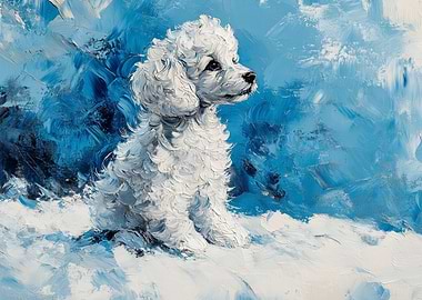 White Poodle Painting | Poodle winter artwork