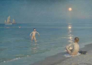 Boys at the Beach Under Moonlight