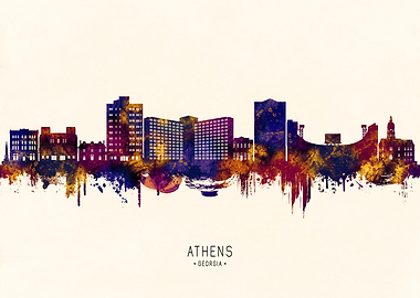 Athens Georgia Skyline Watercolor Silhouette