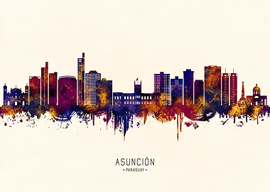 Asunción Paraguay Skyline Watercolor Art