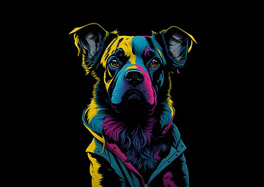 Colorful Dog Portrait on Black Background