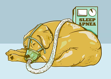 Dog with Sleep Apnea Machine Illustration