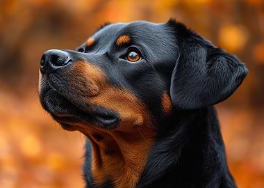 Rottweiler Portrait with Autumn Background