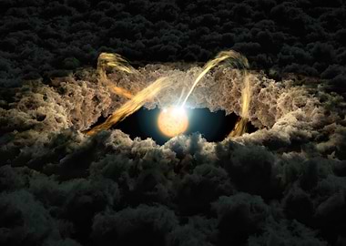 Star with Energy Streams in Nebula