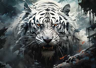 White Tiger Portrait with Intense Gaze
