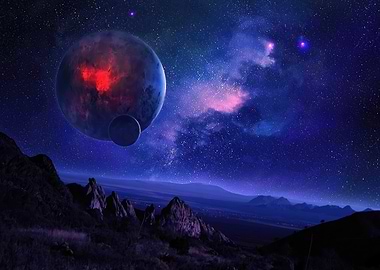 Planets over Mountain Landscape