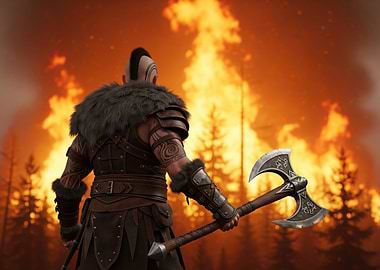 Viking Warrior with Axe in Flames