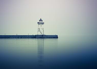 lighthouse on pier in calm water