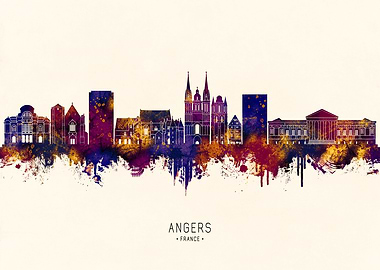 Angers, France Skyline Watercolor