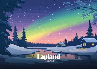 Lapland Finland Winter Landscape Illustration