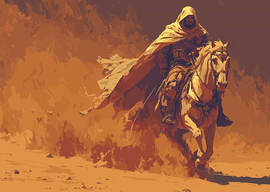 Hooded Rider on Horseback