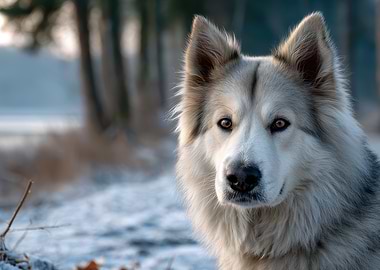 Close-up of a Malamute in Winter