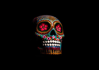 Colorful Sugar Skull on Black Background