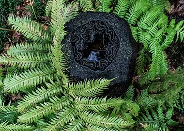 Stone Basin Surrounded by Ferns
