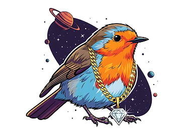 Robin Bird with Diamond Chain in Space