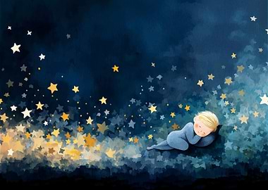 Sleeping Baby Among Stars Illustration