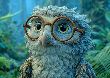 Owl with Glasses in Forest