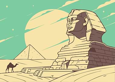 Egyptian Sphinx and Pyramid Illustration