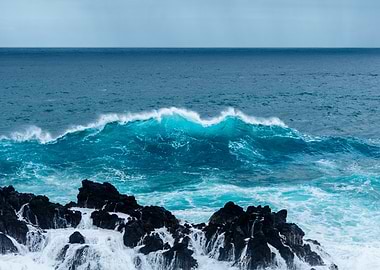 Ocean waves crashing on rocks