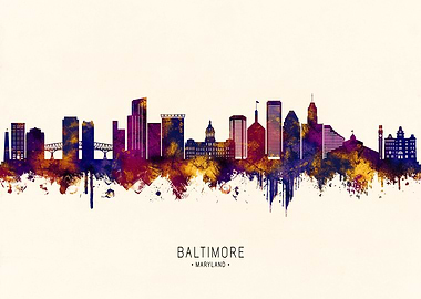 Baltimore Maryland Skyline Watercolor