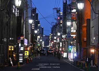 Hondori District, Hiroshima, Japan at Night