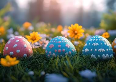 Decorated Easter Eggs in a Field