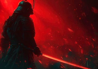 Samurai Warrior in Red Light