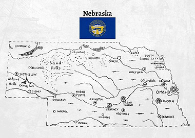 Hand Drawn Map of Nebraska
