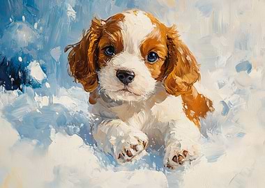 Cute Cavalier King Charles Puppy Painting | Dog print winter