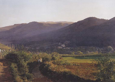 Landscape painting with mountains and valley