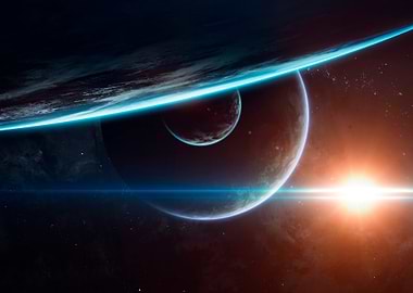 planets and sunrise in space