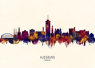 Augsburg Germany Skyline Watercolor Silhouette