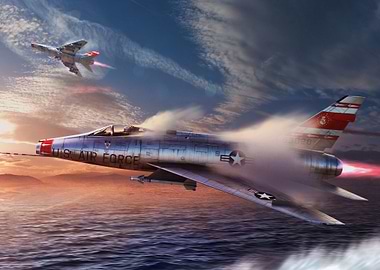 F-100 Super Sabre over the ocean war thunder