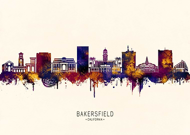Bakersfield California Skyline Watercolor Silhouette